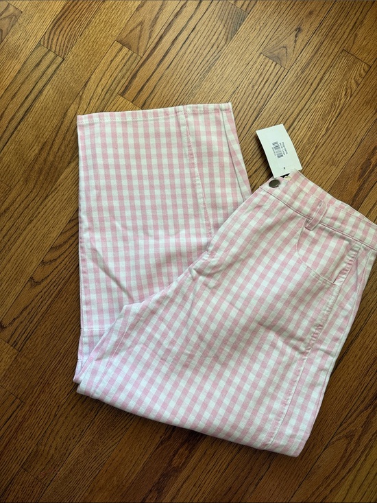 Peach Love California Pants - Peach Love California Pink & White Gingham barrel jeans